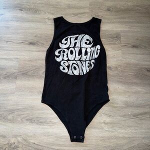the Rolling Stones Black womans Bodysuit with White Logo